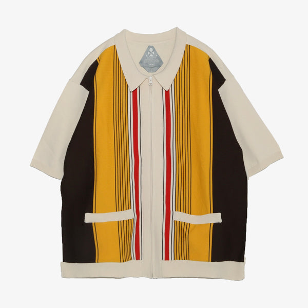 Muraspo - Tech Knit Striped Zip Cardigan [Cream]