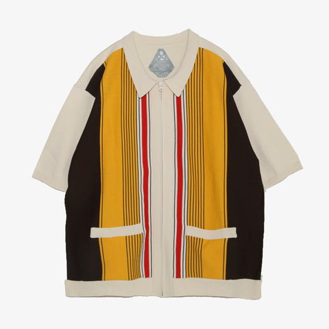 Muraspo - Tech Knit Striped Zip Cardigan [Cream]