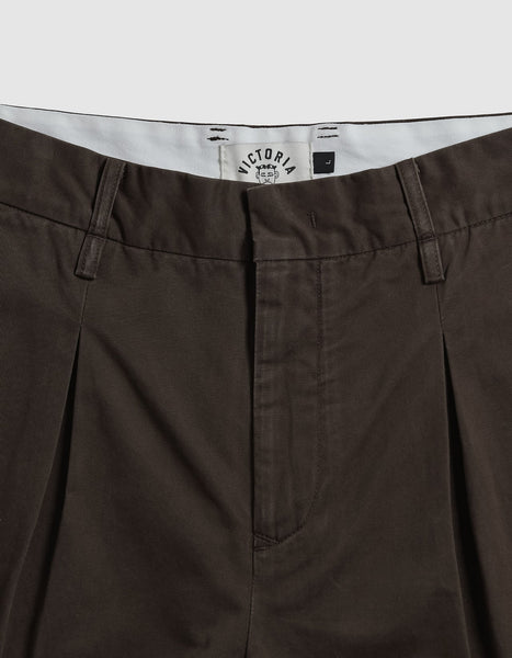 Victoria - Inverted Pleats Chino Pants [WASHED CHOCOLATE]